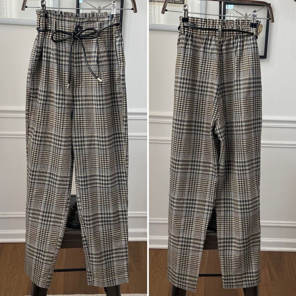 Strativarius Glenn Plaid Paper Bag Crop Trousers Pants XS